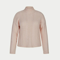 Le Comte licht roze dames pullover met opstaande hals en kabels