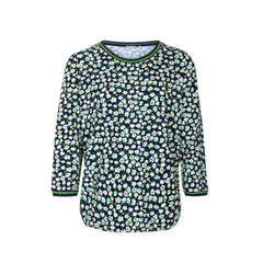 Rabe blousontop in dessin marine, wit, groen en geel