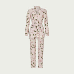 Ringella damespyjama doorknoop met kraag in grote bloem op roze basis