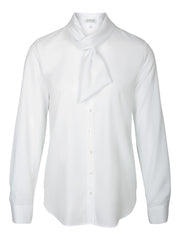 Erfo blouse met strikje en lange mouw in uni wit streepje
