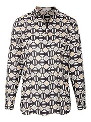 Erfo blouse tuniek met lange mouw en kraag in dessin van beige, zwart, grijs en wit