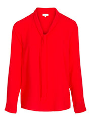 Erfo rode blousetop met v-hals en shawlkraag