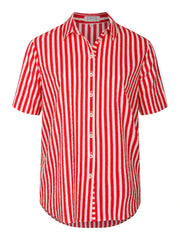 Erfo wit en rood gestreepte oversized blouse met korte mouw
