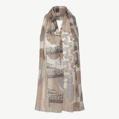 Frank Walder shawl dessin met beige, grijs, zwart en off-white