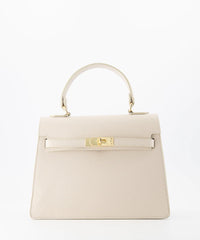 Beige leren handtas met gouden details