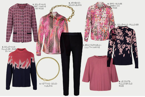 Shop the look Pink with a Wink met patronen en roze tinten met combinaties van verschillende merken en materialen