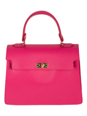 Pink fuchsia roze leren handtas met goudkleurige details