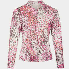 Erfo jersey blouse in roze, wit, grijs en taupe dessin