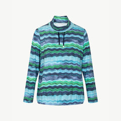 Rabe Blouson met coll Zigzag groen, marine, wit en azuur