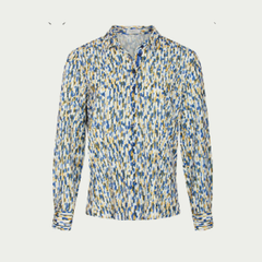 Erfo blok-streepdessin blouse met camel, antraciet en blauw