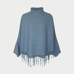 Le Comte blauwe poncho me coll in sportief breisel