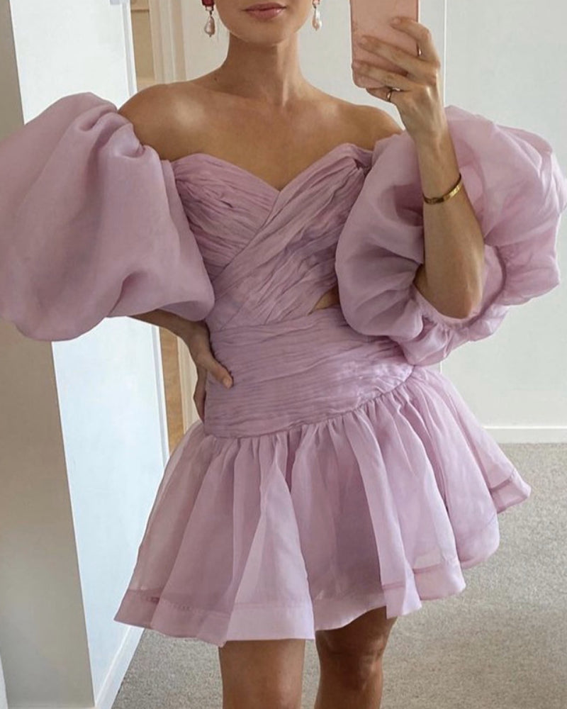 Party Puff Bubble Sleeve Skater Mini Dresses