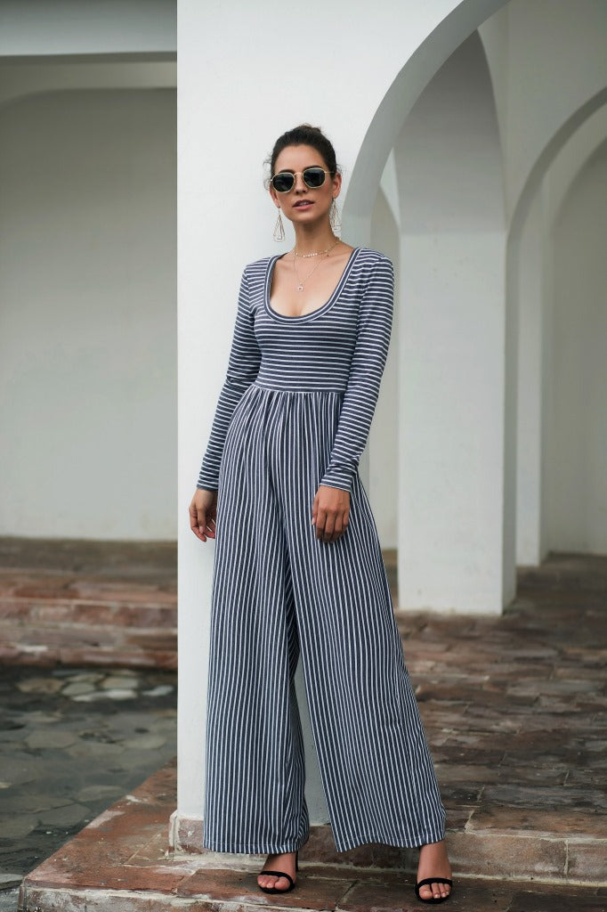 long sleeve striped jumpsuit