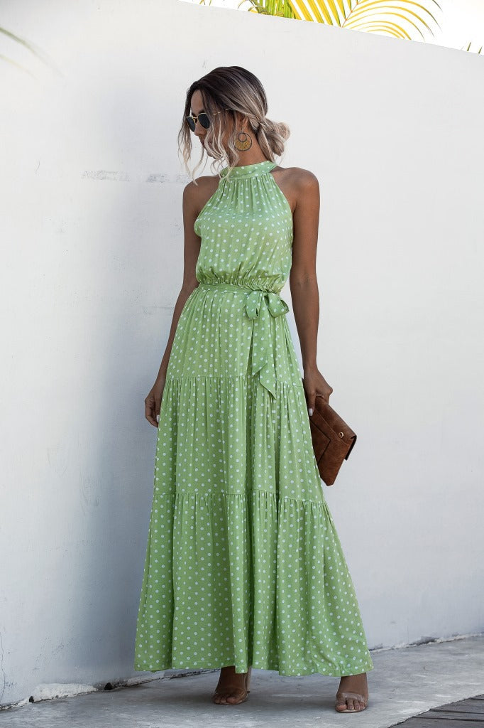 Home › Green Wave Bohemian Boho Printed Hanging Neck Straps Maxi Dresses