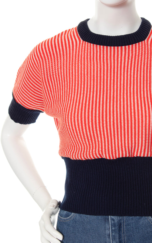 1980s Tadashi Striped Mesh Snap Crotch Bodysuit