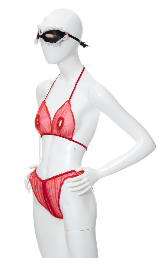 COQUETTE 1958 Luxury Christmas Peek-a-Boo Bra and Matching Crotchless Brief  Set