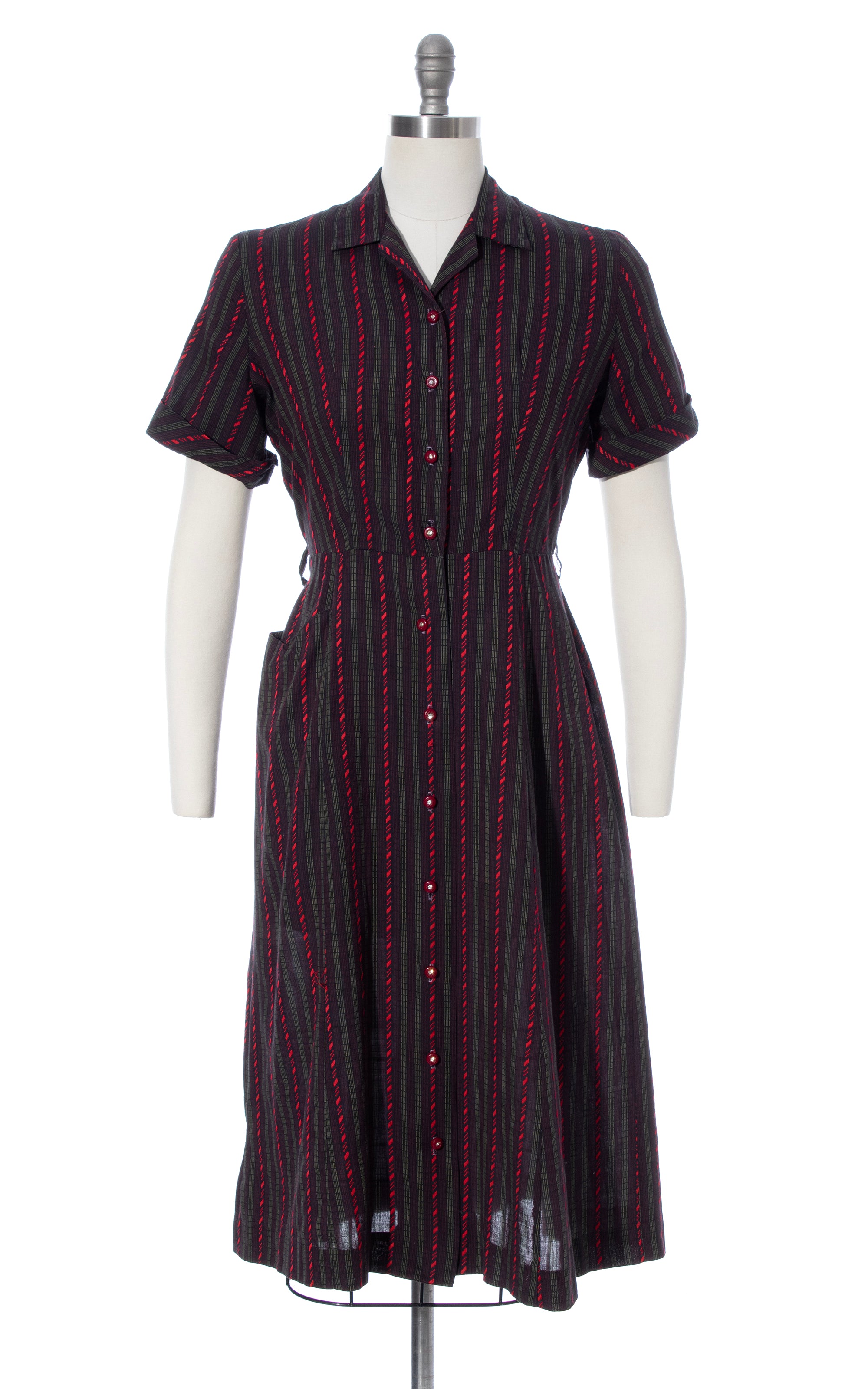1950s Striped Cotton Shirtwaist Dress with Pocket | medium – Birthday ...