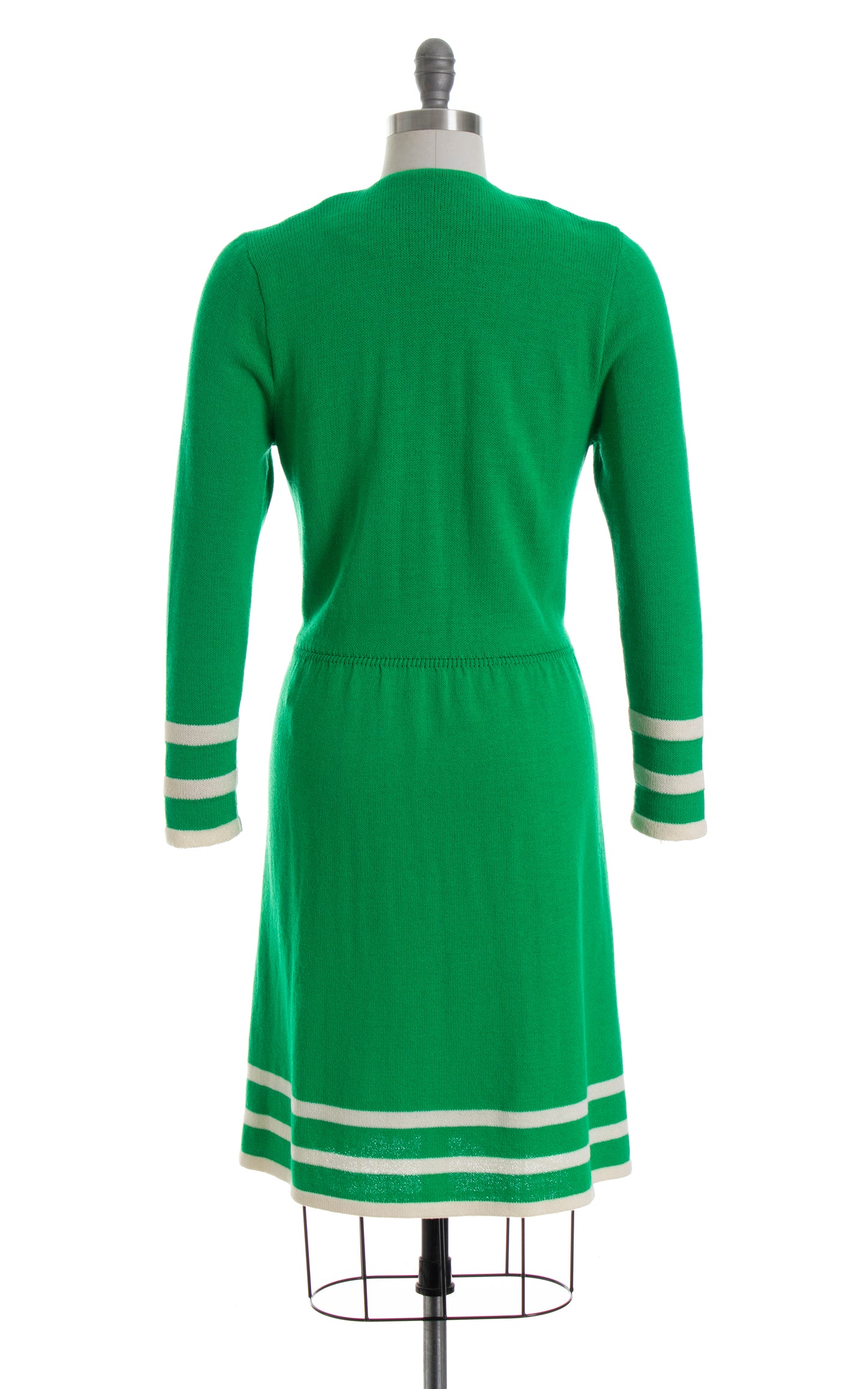 Vintage 1980s 80s ST. JOHN Kelly Green Knit Wool Pleated Skirt Sweater Dress Birthday Life Vintage