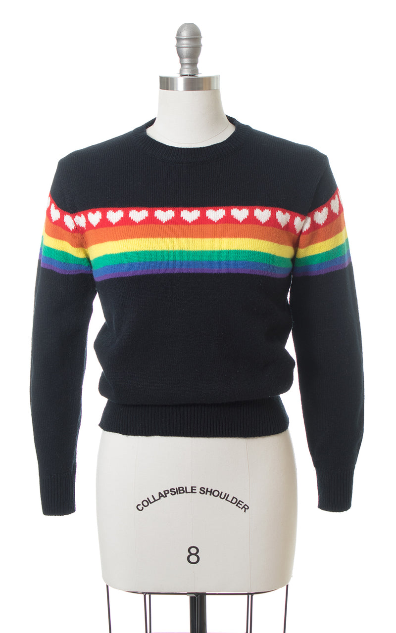 1990s Hearts & Rainbow Novelty Print Knit Sweater Top