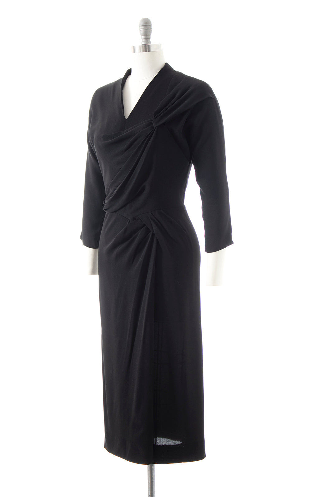 1940s DOROTHY O'HARA Black Rayon Draped Wiggle Dress | small – Birthday ...