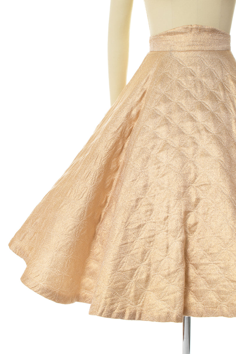 1950s Gold Lamé Quilted Skirt | x-small 