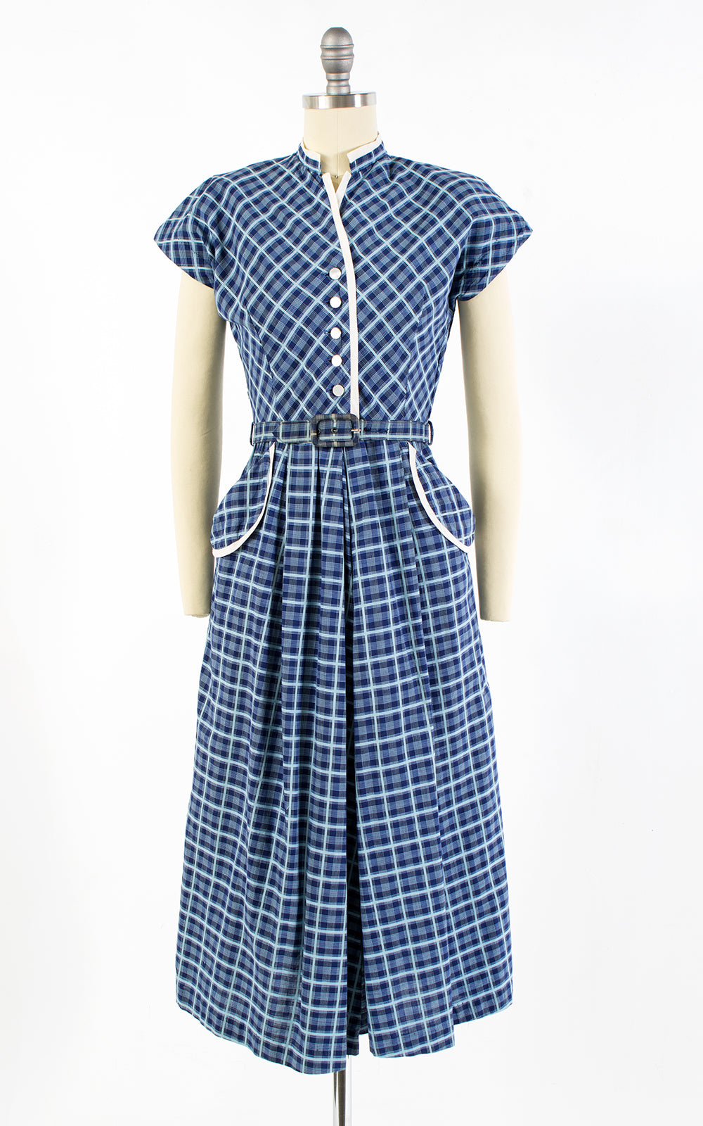 1950s Blue Plaid Cotton Shirtwaist Dress | small – Birthday Life Vintage