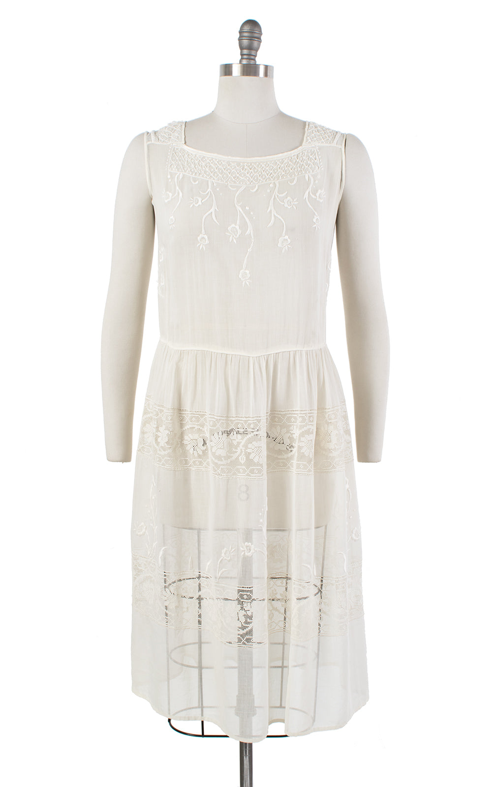 1920s Floral Embroidered Sheer Cotton Voile Summer Dress | small ...