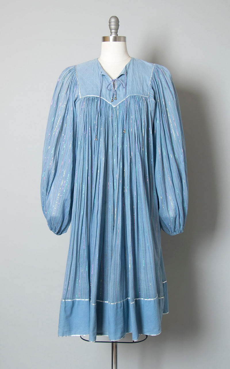 1970s Kaiser Indian Cotton Gauze Metallic Striped Dress | small/medium ...