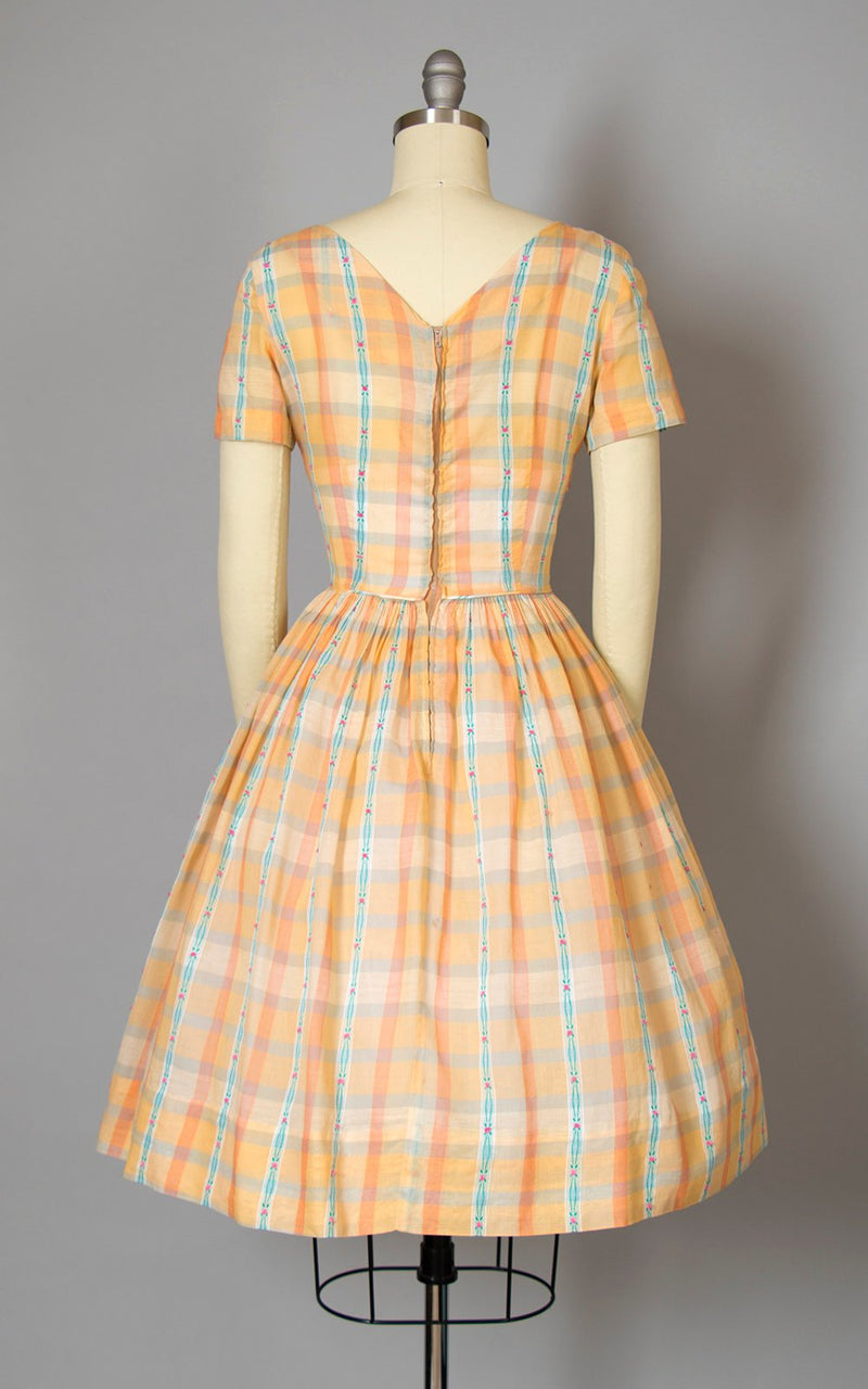 $50 & UNDER SALE || 1950s Peach Plaid Cotton Voile Dress | x-small ...