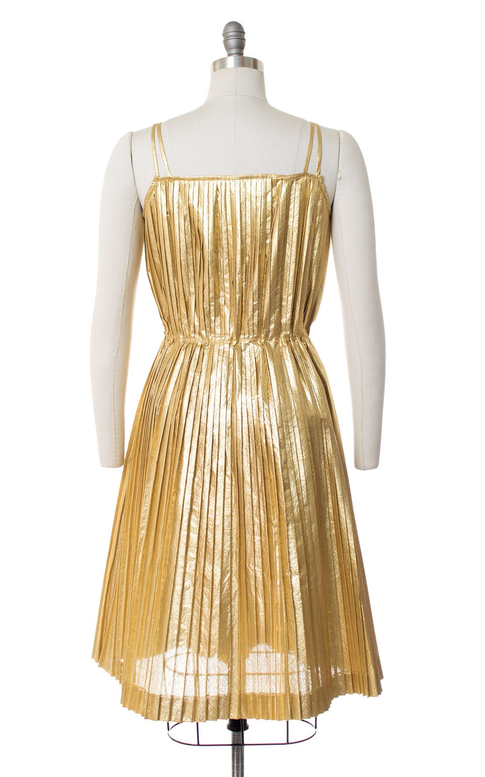 1970s Gold Lamé Pleated Party Dress | small#N# – Birthday Life Vintage