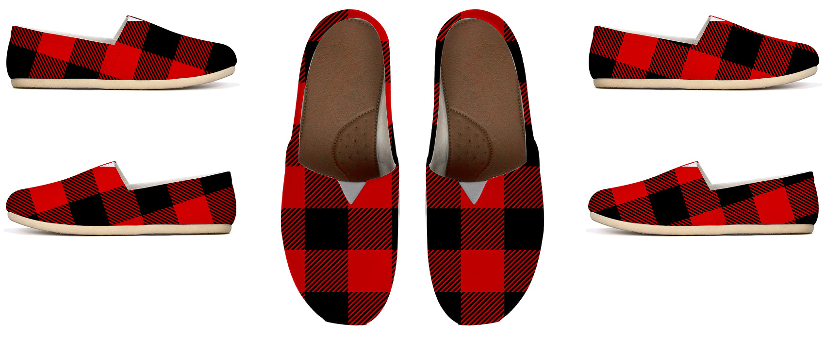 red and black plaid shoes