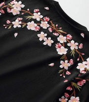 Kpop Merch Harajuku Style Sakura Flowers Embroidered T-Shirt All Ulzzang Shop