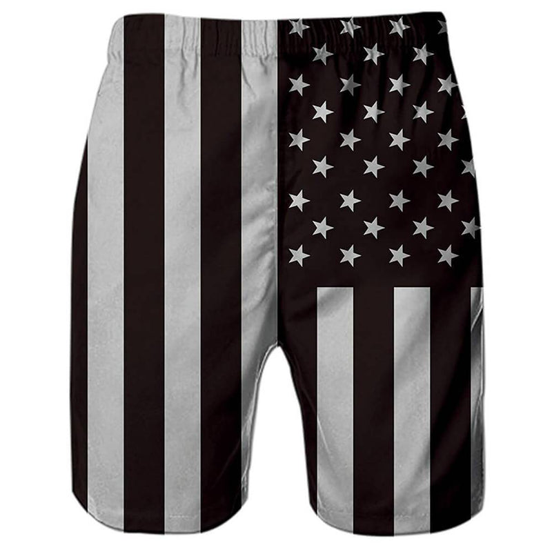 black and white american flag swim trunks