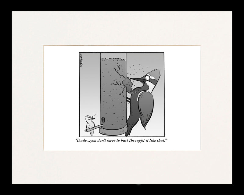 Woodpecker Birdfeeder Cartoon Print