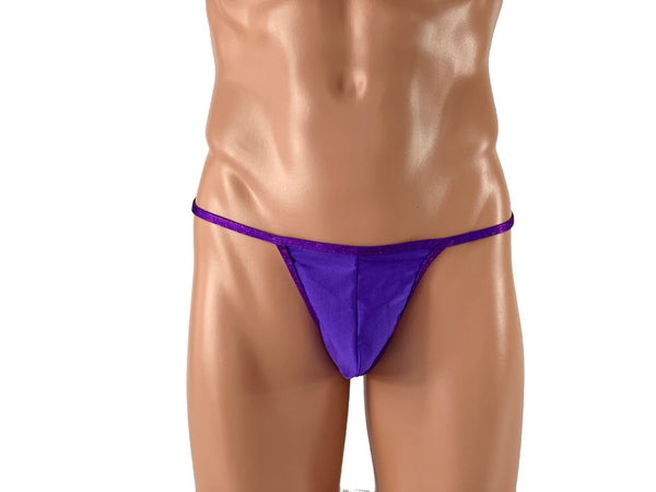 The Outlaw Bling Men's Low Rise Thong in Shiny Purple with Trim - ShopMoola