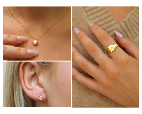 The Leighton Necklace, The Monroe Stud Earrings, Amber Signet Ring
