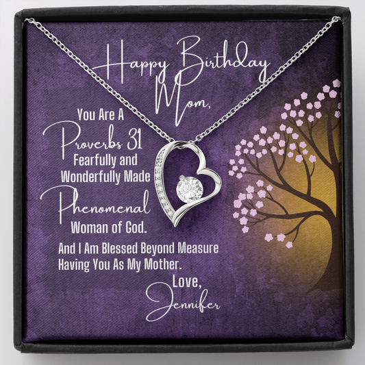 Cubic Zirconia Heart, Happy Birthday Single Mom Message Card - From Son