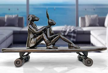Dog and Rabbit on skateboard