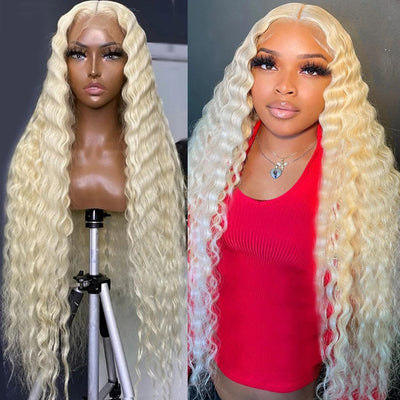 13x4 Loose Deep Wave 613 Blonde Lace Front Wigs Brazilian Human