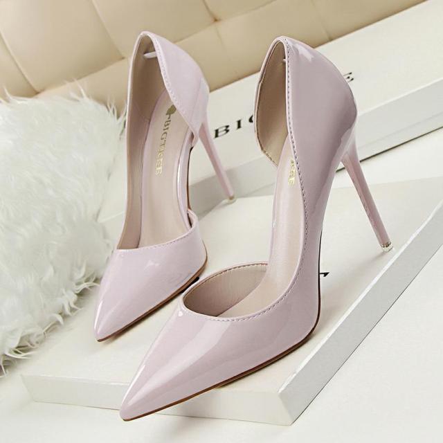 Women pumps Elegant pointed toe patent leather office lady Shoes Spring Summer High heels