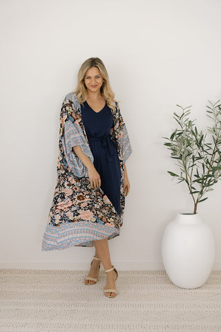 Navy Floral Women's Kimono