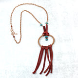 Dream Catcher Necklace with Mexican Turquoise and Deer Leather