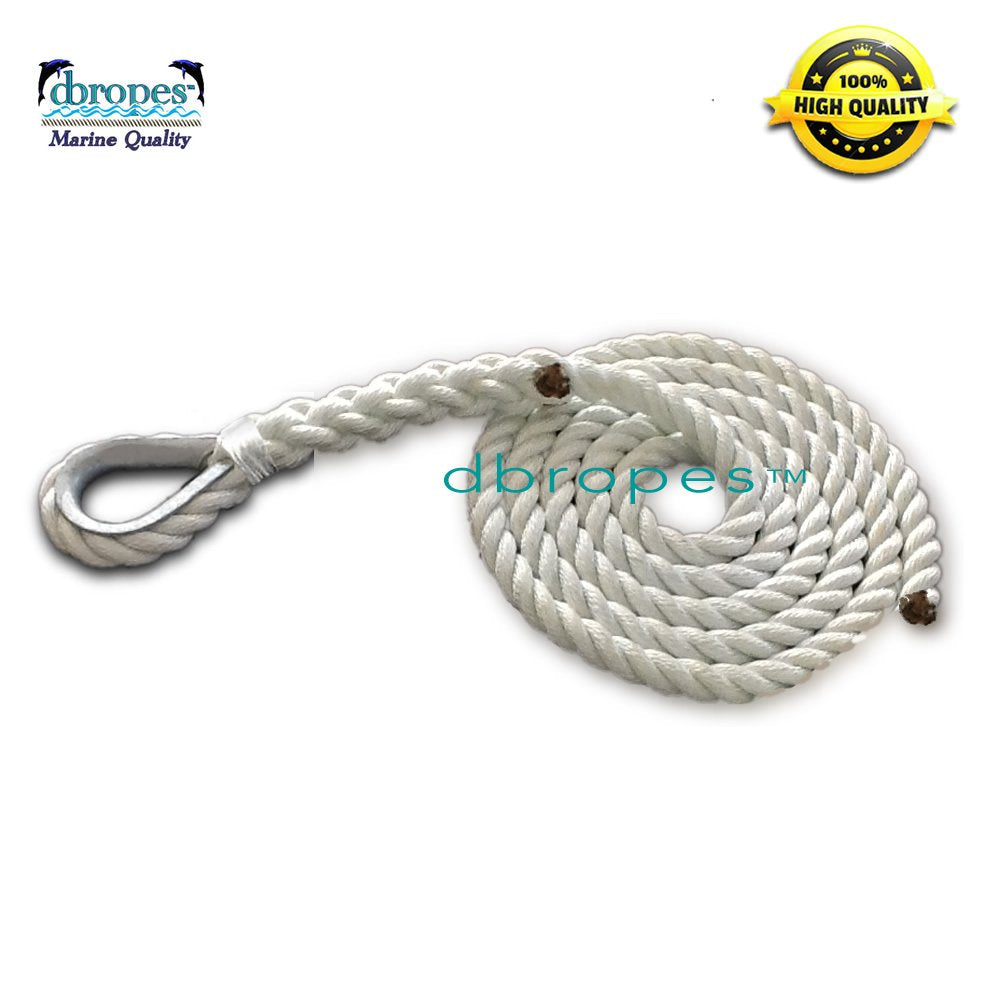 1/2" X 16' Three Strand Mooring Pendant 100% Nylon Rope with SS Thimble and straight whip (Tensile Strength 6400 Lbs.) Made in USA.