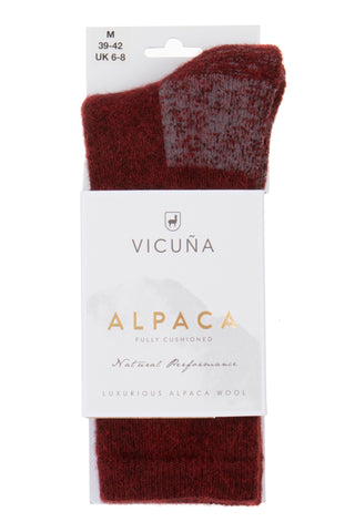 Alpaca walking socks, 75% Alpaca wool. Thick socks with a cushioned sole.  Red