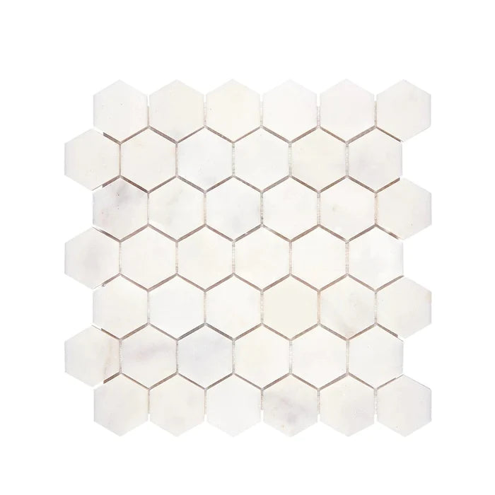 Afyon White Marble 2x2 Hexagon Polished Mosaic Tile
