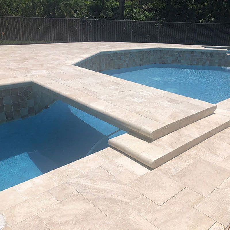 Ivory Travertine 16x24 5cm Tumbled Pool Coping   Ivory Pool Coping Job 1200x 