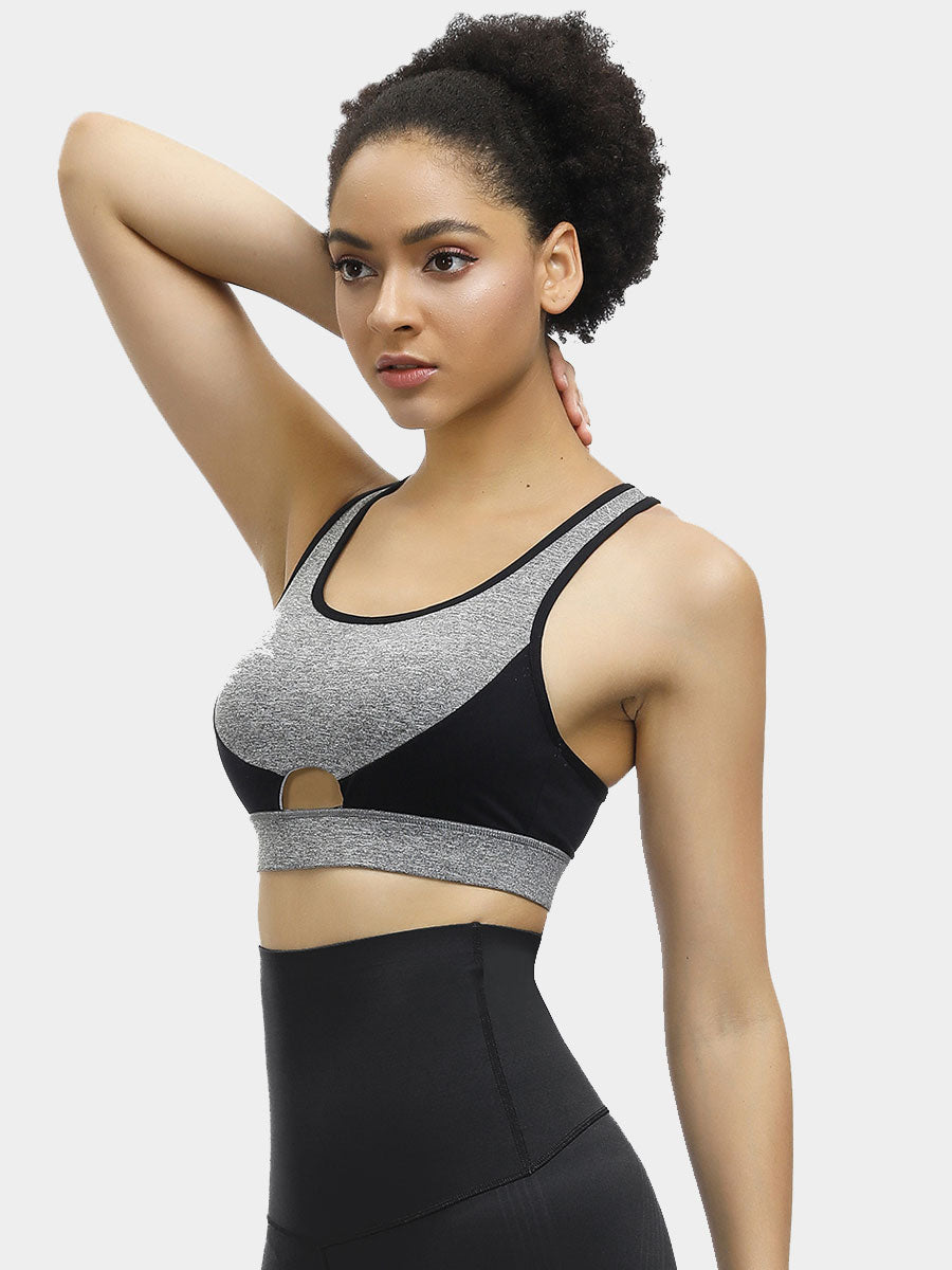 FeelinGirl Black Grey Patchwork Women's Sports Bras Yoga Running Fitness Gym Activewear