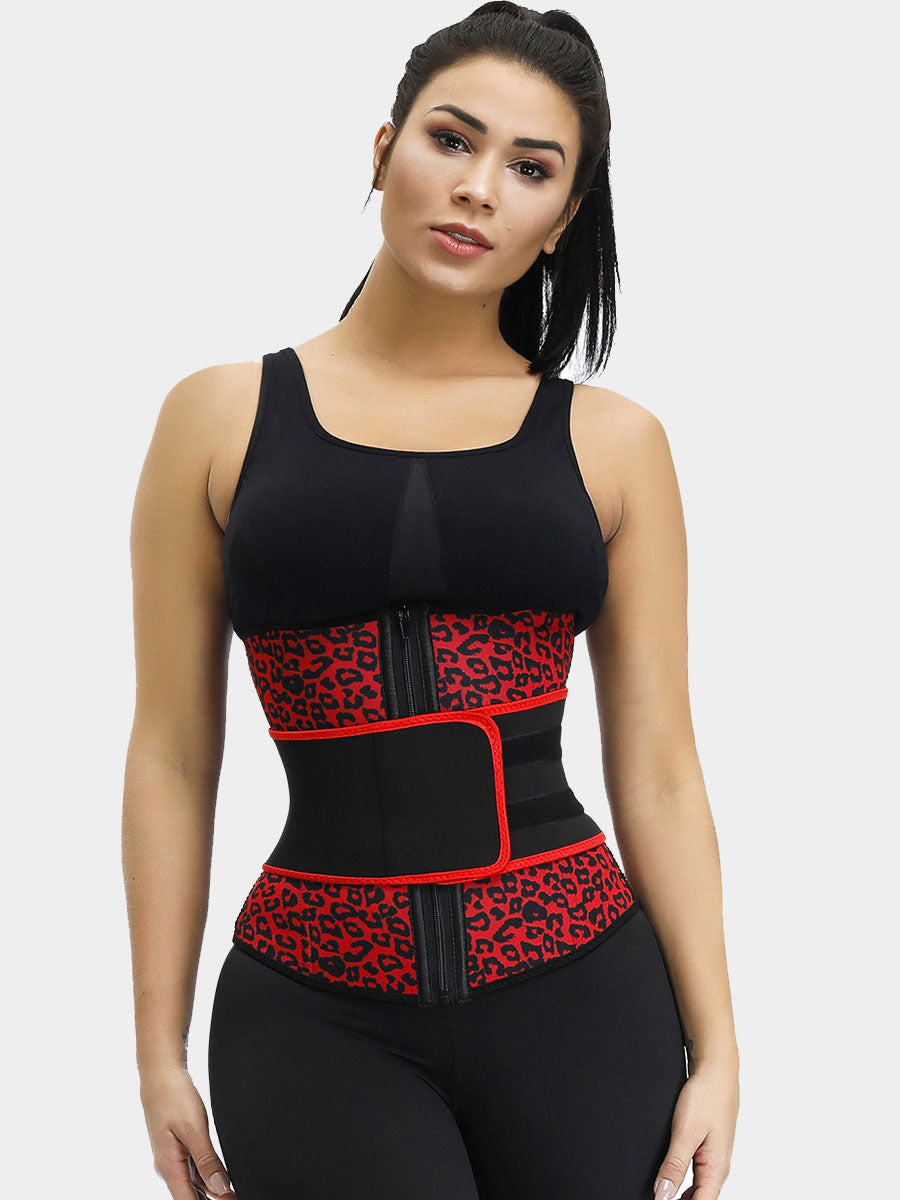 FEELINGIRL WOMEN'S NEOPRENE WAIST TRAINER CINCHER LEOPARD ADJUSTABLE VELCRO CORSET TRIMMER BELT BODY SHAPER ZIPPER