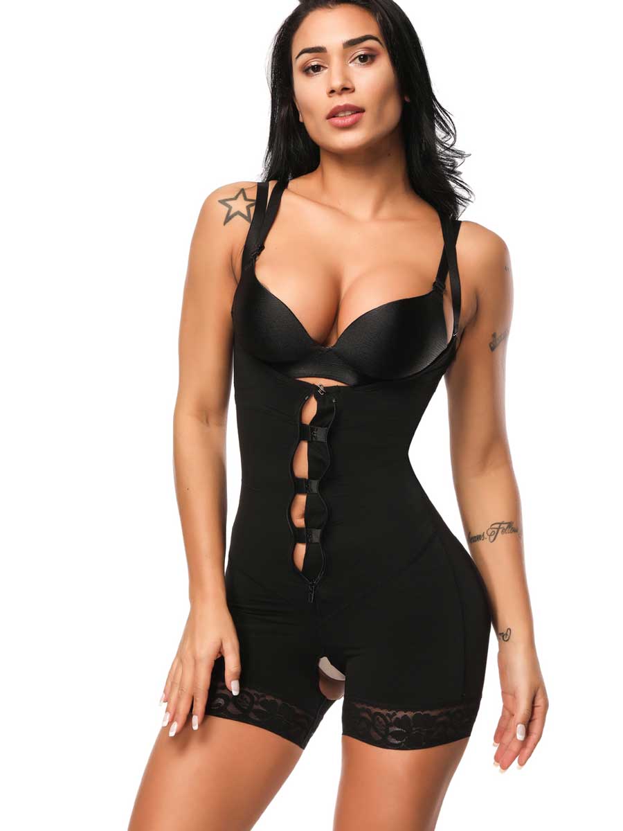 FEELINGIRL OPEN-BUST ZIPPER LACE BODYSUIT