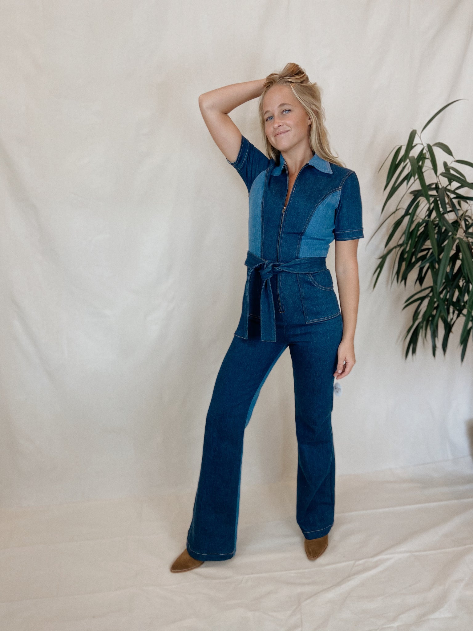 blue jean baby denim jumpsuit